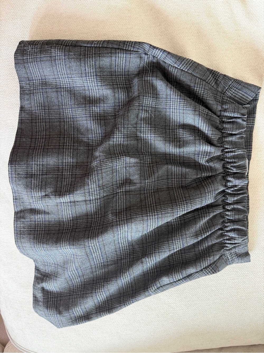 OAK + FORT Charcoal Plaid Gathered A-Line Mini Skirt